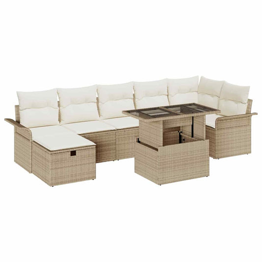 Garten-Sofa-Set mit Kissen mit Speicher 8 pcs Beige Poly Rattan