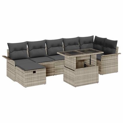Garten-Sofa-Set mit Kissen 8 pcs Hellgrau Poly Rattan