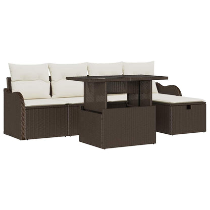Garten-Sofa-Set mit Kissen mit Speicher 6 pcs Braun Poly Rattan