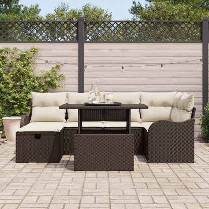 Garten-Sofa-Set mit Kissen mit Speicher 7 pcs Braun Poly Rattan