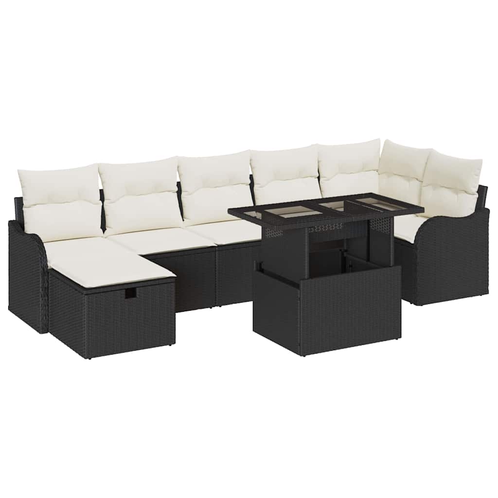 Garten-Sofa-Set mit Kissen 8 pcs Schwarz Poly Rattan