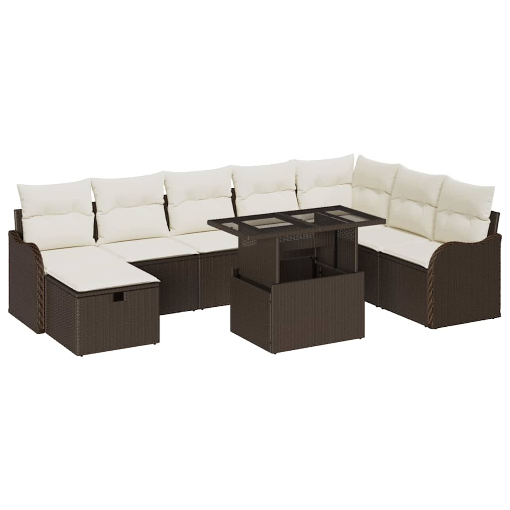 Garten-Sofa-Set mit Kissen mit Speicher 9 pcs Braun Poly Rattan