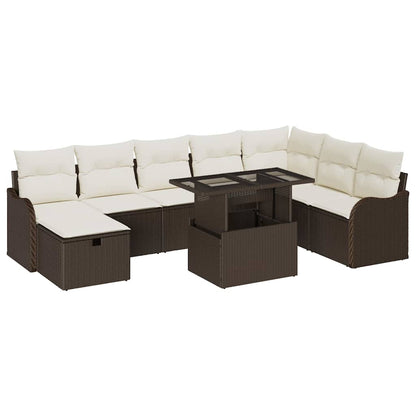 Garten-Sofa-Set mit Kissen mit Speicher 9 pcs Braun Poly Rattan