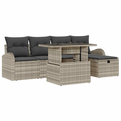 Garten-Sofa-Set mit Kissen 6 pcs Hellgrau Poly Rattan