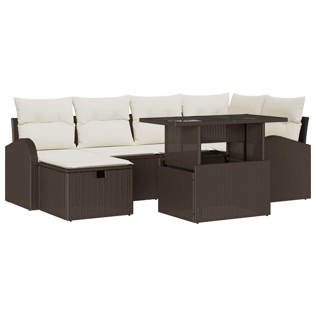 Garten-Sofa-Set mit Kissen mit Speicher 7 pcs Braun Poly Rattan