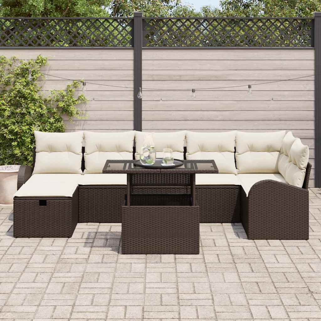 Garten-Sofa-Set mit Kissen mit Speicher 8 pcs Braun Poly Rattan