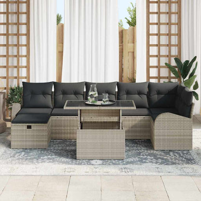 Garten-Sofa-Set mit Kissen 8 pcs Hellgrau Poly Rattan