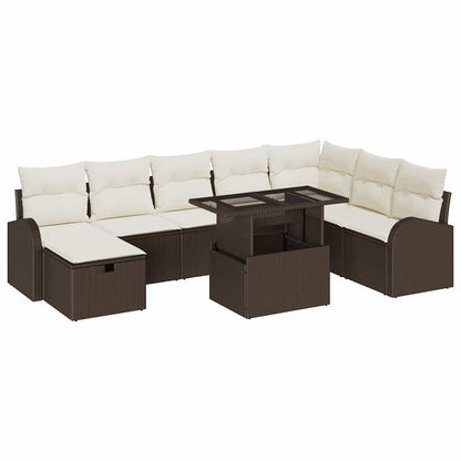 Garten-Sofa-Set mit Kissen mit Speicher 9 pcs Braun Poly Rattan