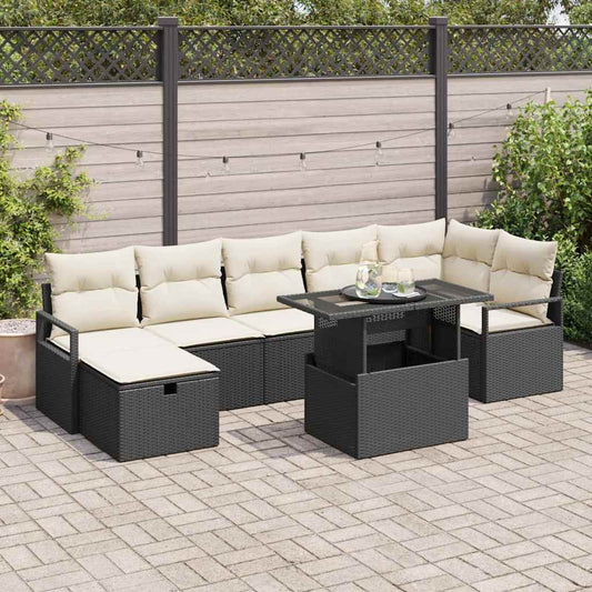 Garten-Sofa-Set mit Kissen 8 pcs Schwarz Poly Rattan