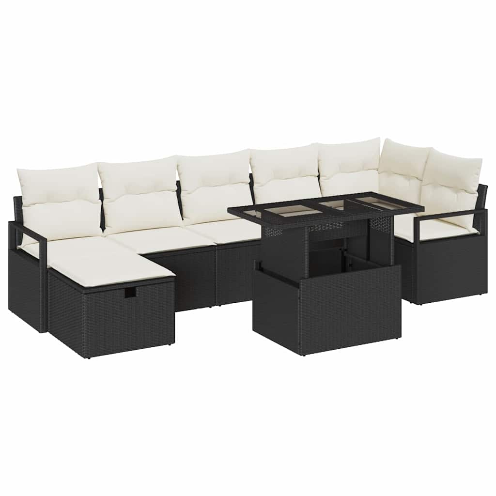 Garten-Sofa-Set mit Kissen 8 pcs Schwarz Poly Rattan