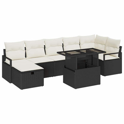 Garten-Sofa-Set mit Kissen 8 pcs Schwarz Poly Rattan