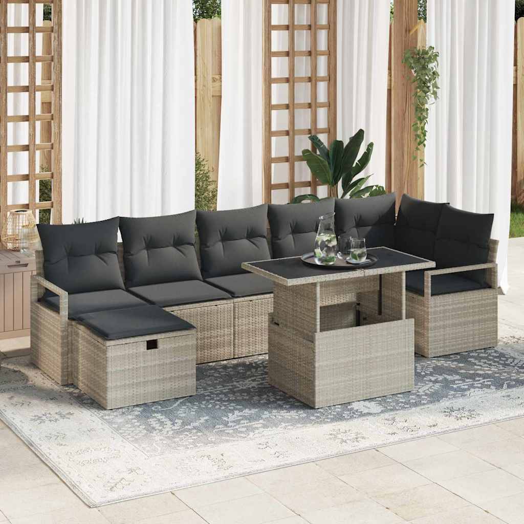 Garten-Sofa-Set mit Kissen 8 pcs Hellgrau Poly Rattan