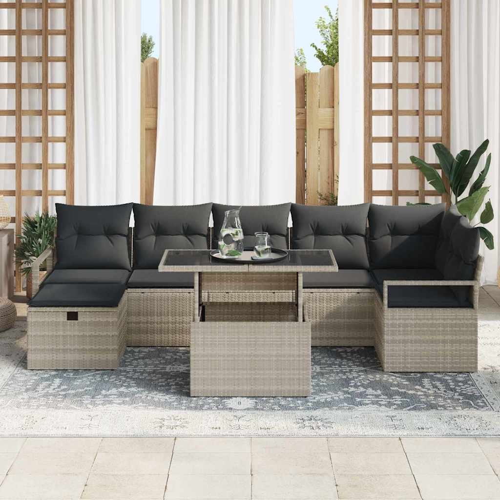 Garten-Sofa-Set mit Kissen 8 pcs Hellgrau Poly Rattan