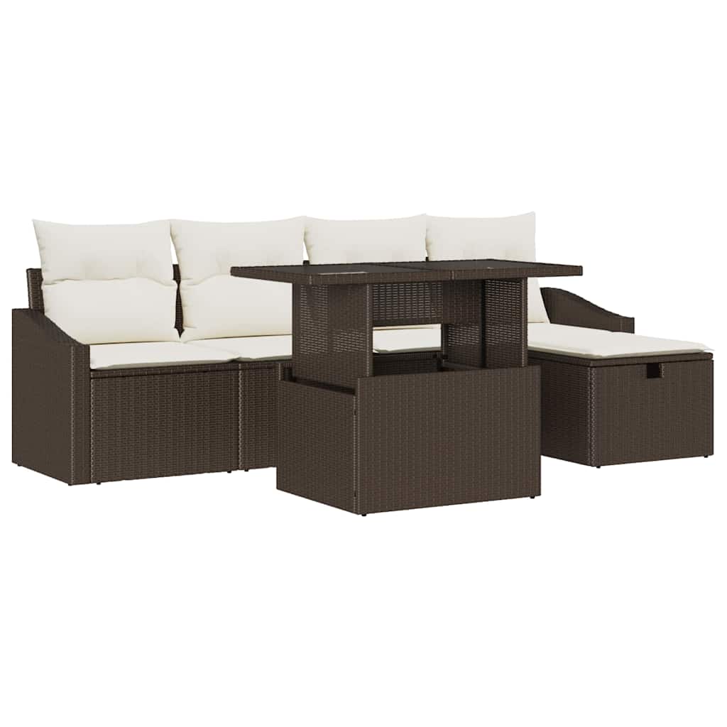 Garten-Sofa-Set mit Kissen mit Speicher 6 pcs Braun Poly Rattan