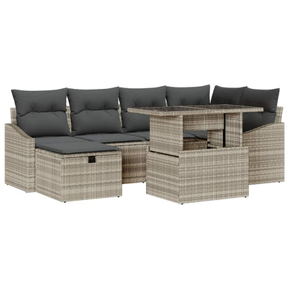 Garten-Sofa-Set mit Kissen 7 pcs Hellgrau Poly Rattan