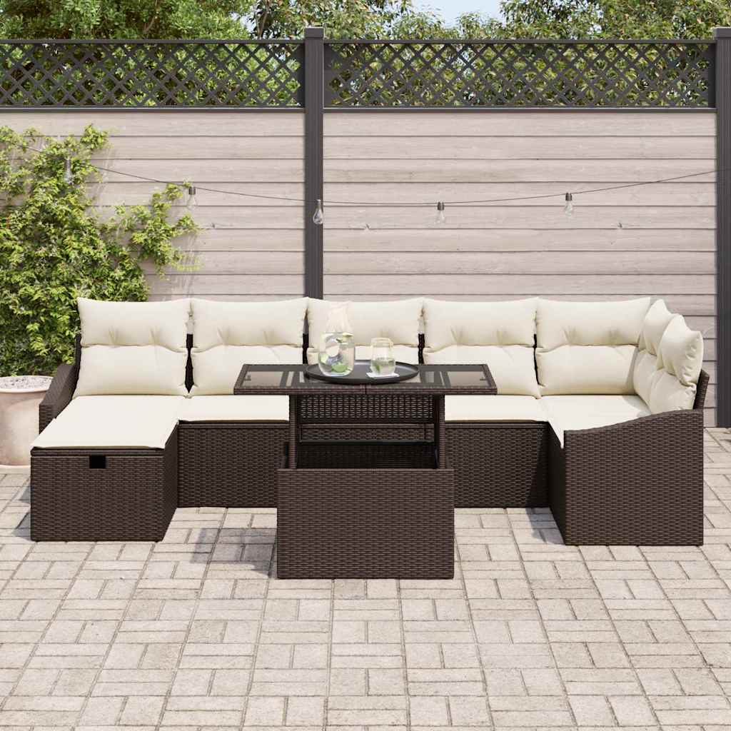 Garten-Sofa-Set mit Kissen mit Speicher 8 pcs Braun Poly Rattan