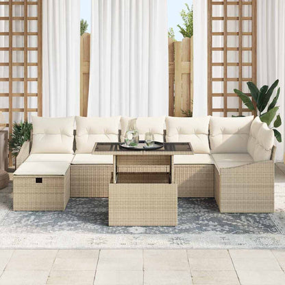 Garten-Sofa-Set mit Kissen mit Speicher 8 pcs Beige Poly Rattan