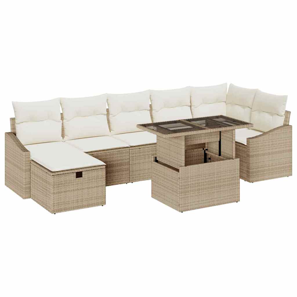 Garten-Sofa-Set mit Kissen mit Speicher 8 pcs Beige Poly Rattan