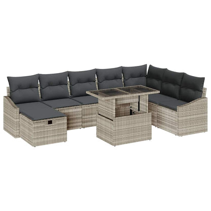 Garten-Sofa-Set mit Kissen 9 pcs Hellgrau Poly Rattan