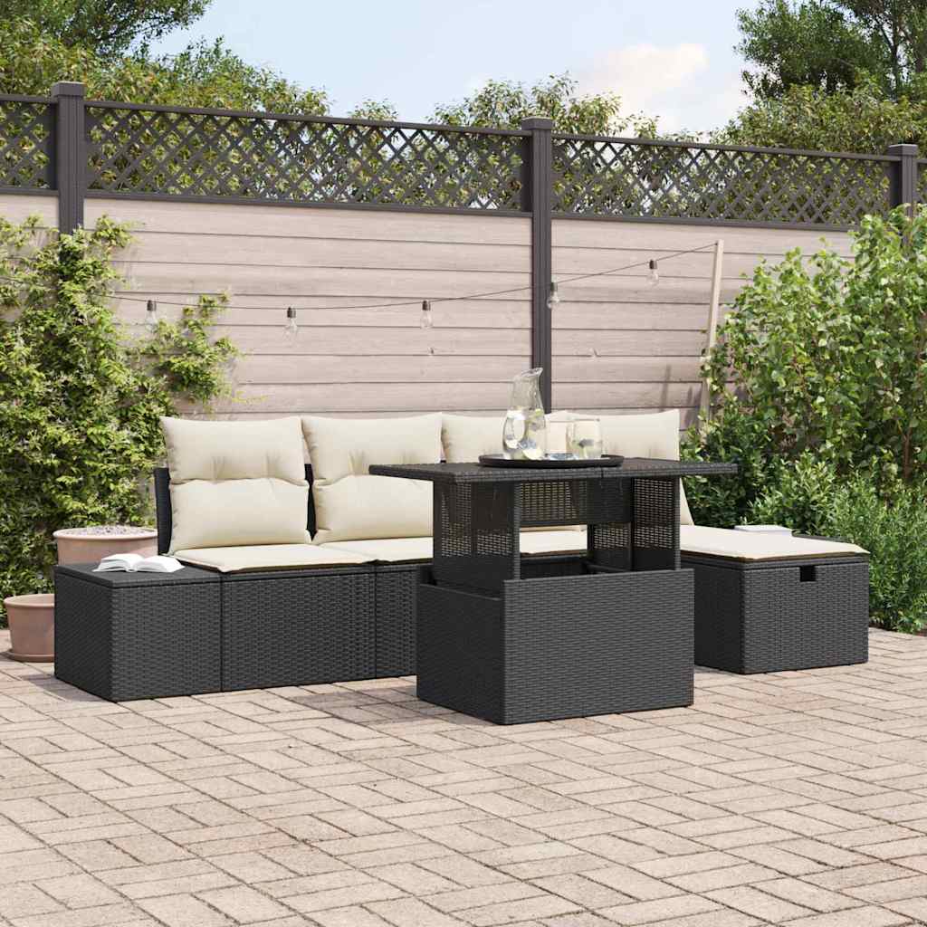 Garten-Sofa-Set 6 pcs Schwarz Poly Rattan