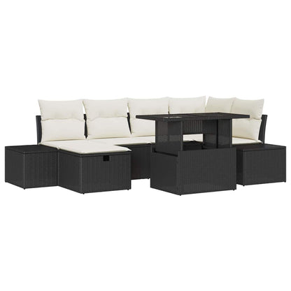 Garten-Sofa-Set mit Kissen 7 pcs Schwarz Poly Rattan