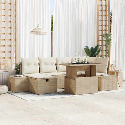 Garten-Sofa-Set mit Kissen mit Speicher 7 pcs Beige Poly Rattan