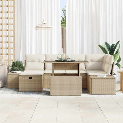 Garten-Sofa-Set mit Kissen mit Speicher 7 pcs Beige Poly Rattan