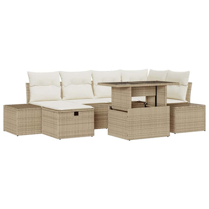 Garten-Sofa-Set mit Kissen mit Speicher 7 pcs Beige Poly Rattan