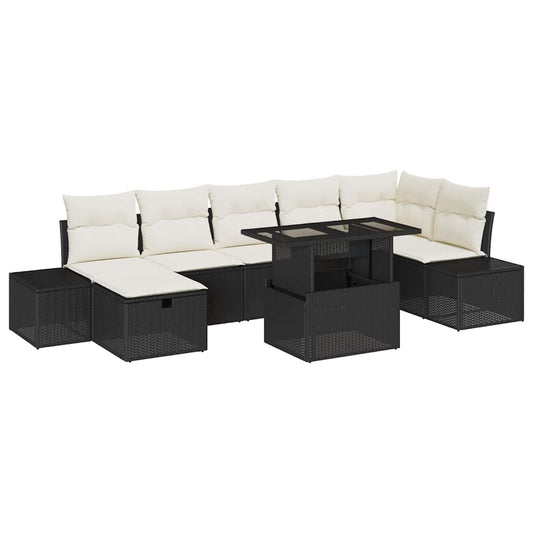 Garten-Sofa-Set mit Kissen 8 pcs Schwarz Poly Rattan