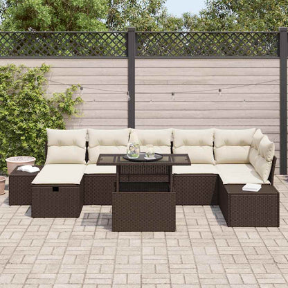 Garten-Sofa-Set mit Kissen mit Speicher 8 pcs Braun Poly Rattan