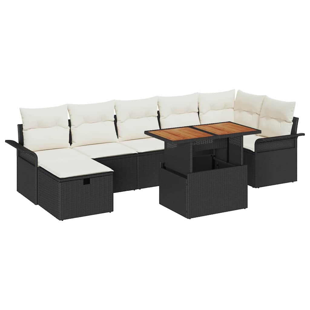 Garten-Sofa-Set mit Kissen 8 pcs Schwarz Poly Rattan
