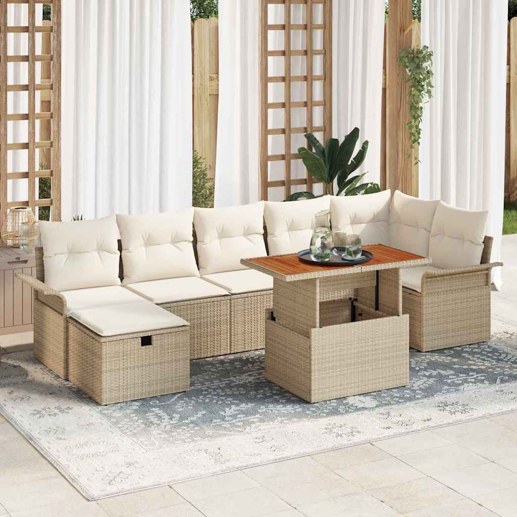 Garten-Sofa-Set mit Kissen mit Speicher 8 pcs Beige Poly Rattan
