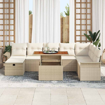 Garten-Sofa-Set mit Kissen mit Speicher 9 pcs Beige Poly Rattan