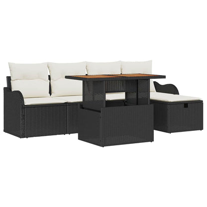 Garten-Sofa-Set mit Kissen 6 pcs Schwarz Poly Rattan