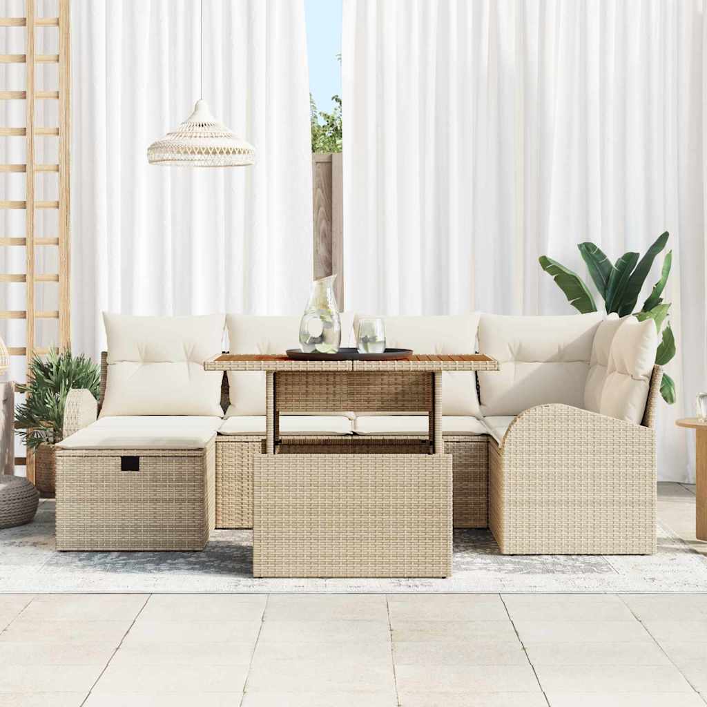 Garten-Sofa-Set mit Kissen mit Speicher 7 pcs Beige Poly Rattan