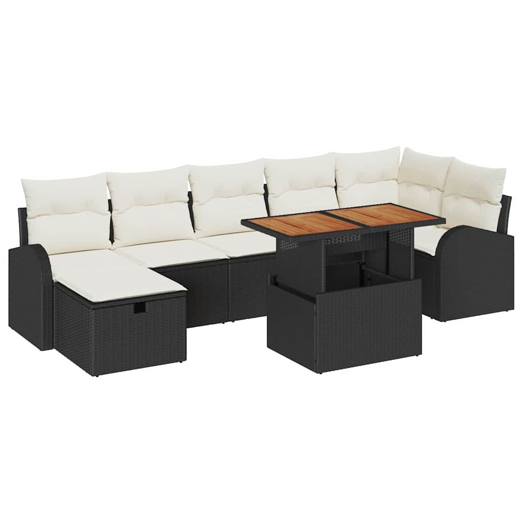 Garten-Sofa-Set mit Kissen 8 pcs Schwarz Poly Rattan