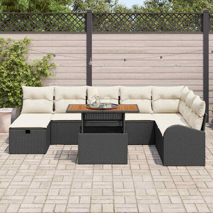 Garten-Sofa-Set mit Kissen 9 pcs Schwarz Poly Rattan