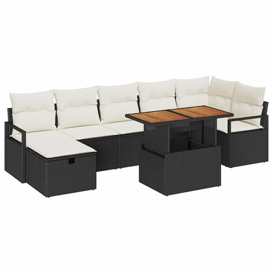 Garten-Sofa-Set mit Kissen 8 pcs Schwarz Poly Rattan