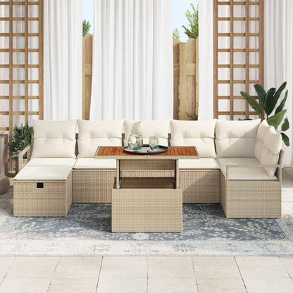 Garten-Sofa-Set mit Kissen mit Speicher 8 pcs Beige Poly Rattan