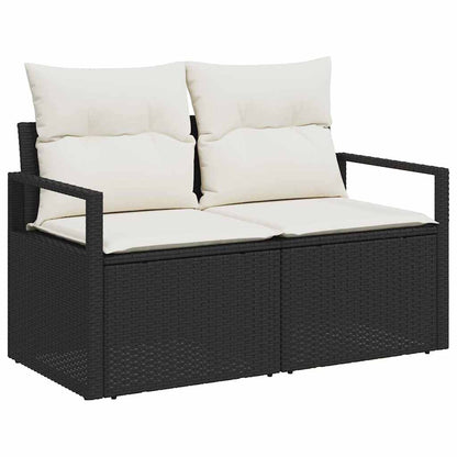 Garten-Sofa-Set mit Kissen 9 pcs Schwarz Poly Rattan