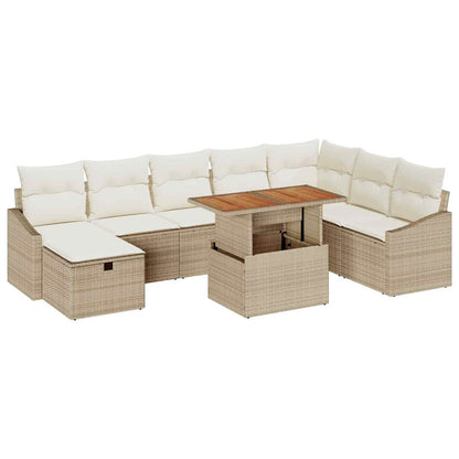 Garten-Sofa-Set mit Kissen mit Speicher 9 pcs Beige Poly Rattan