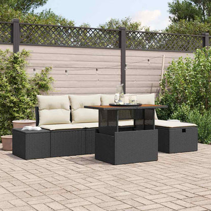 Garten-Sofa-Set mit Kissen 6 pcs Schwarz Poly Rattan