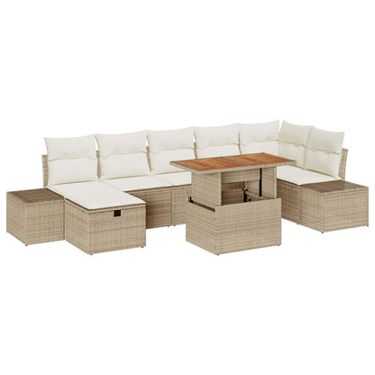 Garten-Sofa-Set mit Kissen mit Speicher 8 pcs Beige Poly Rattan