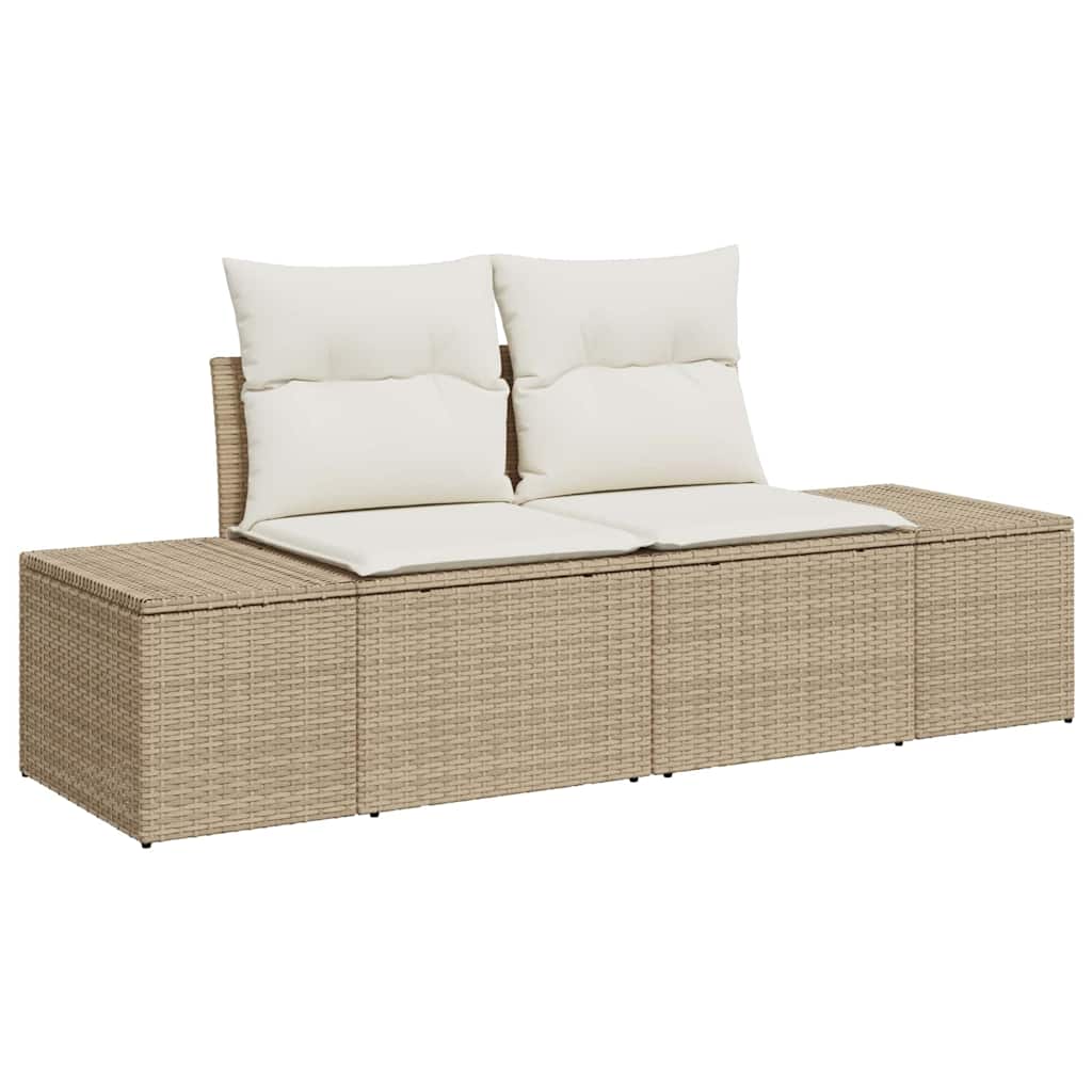 Garten-Sofa-Set mit Kissen mit Speicher 9 pcs Beige Poly Rattan