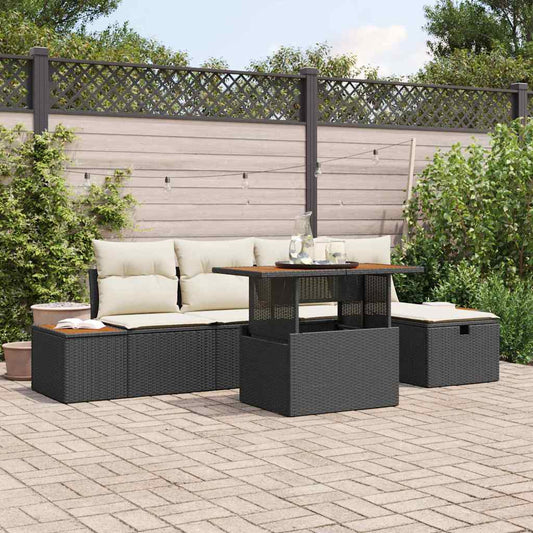 Garten-Sofa-Set mit Kissen 6 pcs Schwarz Poly Rattan
