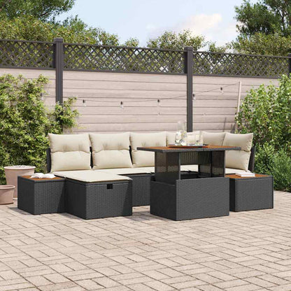 Garten-Sofa-Set mit Kissen 7 pcs Schwarz Poly Rattan
