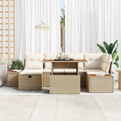 Garten-Sofa-Set mit Kissen mit Speicher 7 pcs Beige Poly Rattan