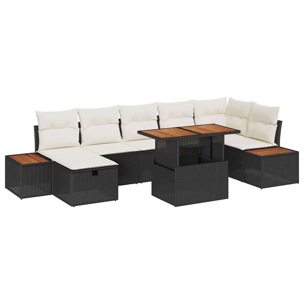 Garten-Sofa-Set mit Kissen 8 pcs Schwarz Poly Rattan