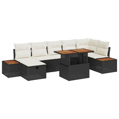 Garten-Sofa-Set mit Kissen 8 pcs Schwarz Poly Rattan