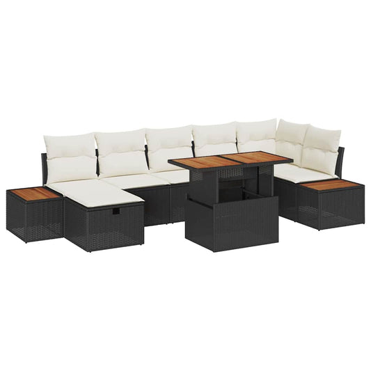Garten-Sofa-Set mit Kissen 8 pcs Schwarz Poly Rattan